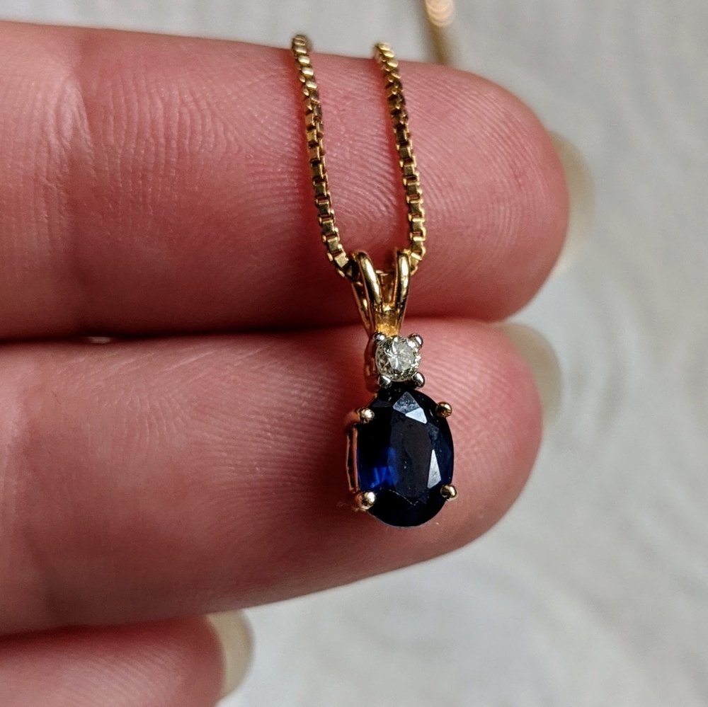 14k Gold Genuine Diamond and Sapphire Pendant 💙